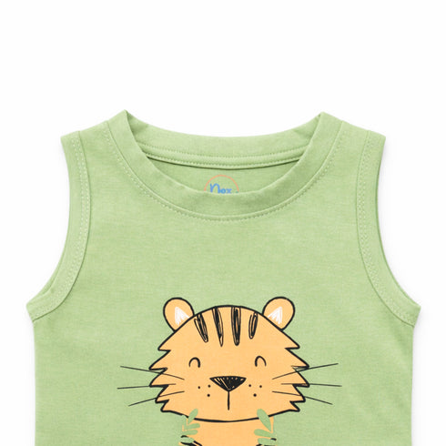 Kids Graphic Sando Shirt Green Little Tiger