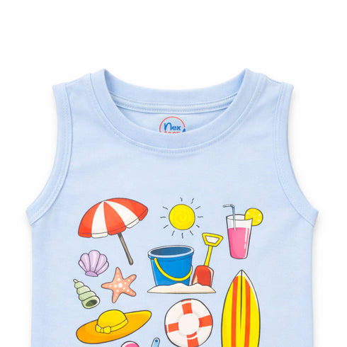 Kids Graphic Sando Shirt Light Blue Beach