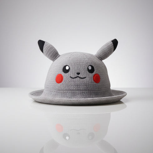 Kids Terry Cloth Cap Grey Pikachu Design