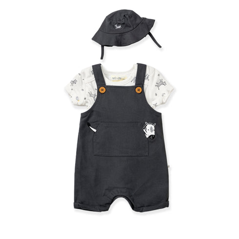 Kit Pearl Baby Zebra Summer Dungaree Suit Set Grey