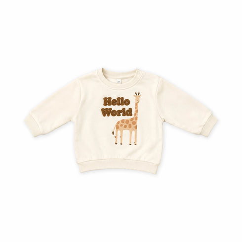Cream Baby Boy Suit Hello World Sweatshirt Trouser Suit Set 0-9M