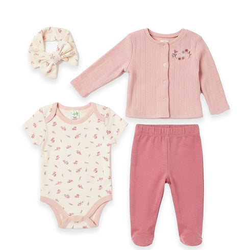 White So Loved Floral Baby Girl Suits Shirt Bodysuit Headband Trouser Set 0-9M