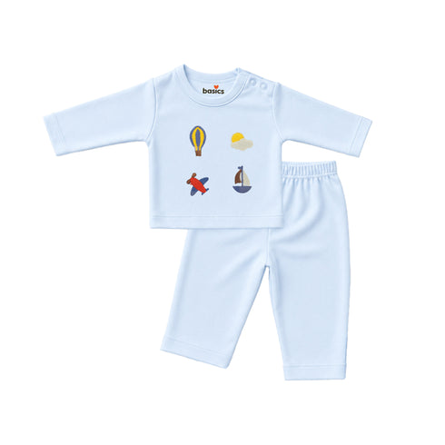 Pack of 10 Baby Starter Gift Set Blue Aeroplanes Embroidered