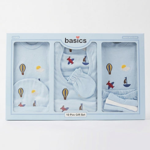 Pack of 10 Baby Starter Gift Set Blue Aeroplanes Embroidered