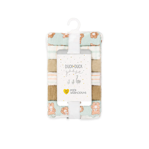 Pack of 12 Baby Washcloths Face Towels Green Beige Baby Bear