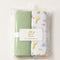 Infant Pack of 2 Cotton Swaddle Wrapping Sheets Green White Safari