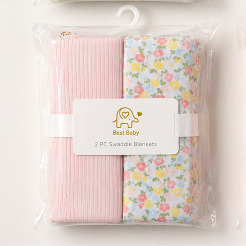 Infant Pack of 2 Cotton Swaddle Wrapping Sheets Pink Floral