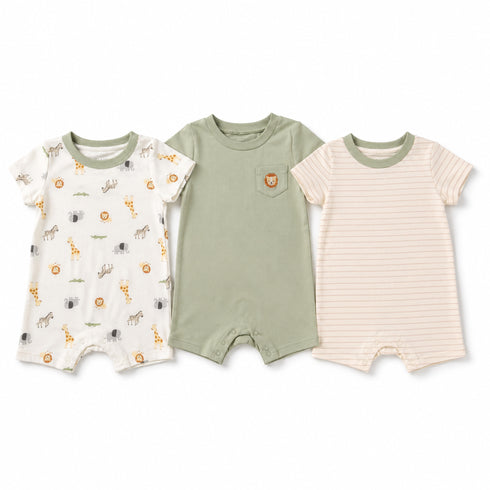 Pack of Three Onesies Half Rompers Safari
