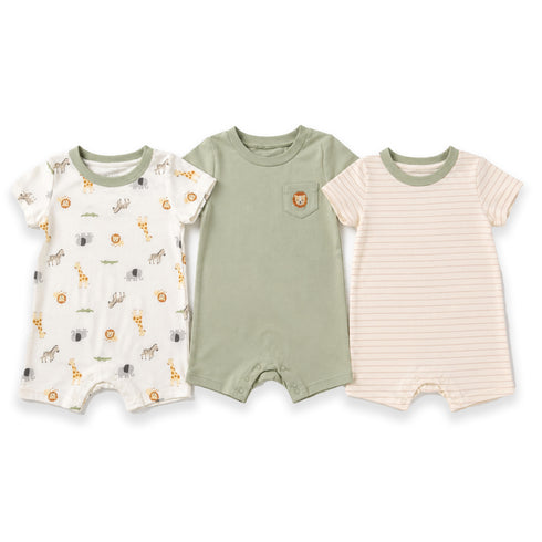 Pack of Three Onesies Half Rompers Safari