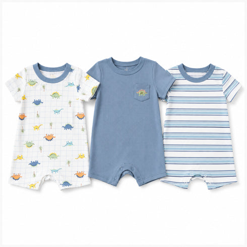 Pack of Three Onesies Half Rompers Dino
