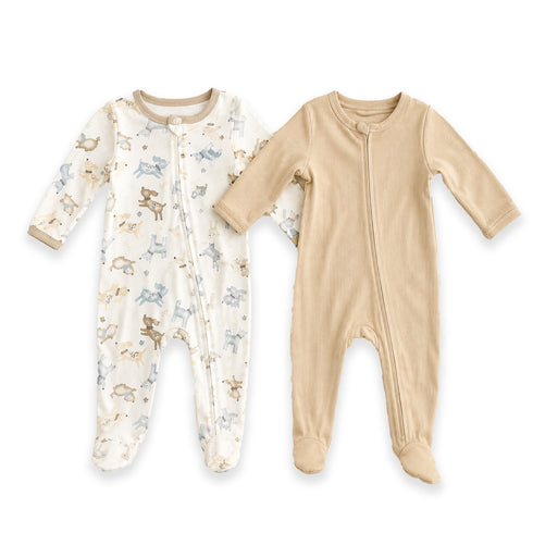 Pack of Two Full Cotton Rompers Doggy Print