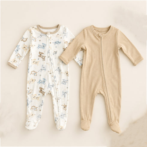 Pack of Two Full Cotton Rompers Doggy Print