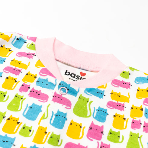 Basics Night Suit -NB to 6Years Cats Pink