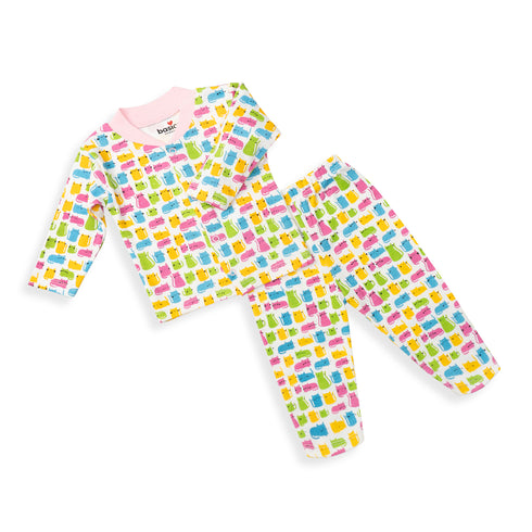Basics Night Suit -NB to 6Years Cats Pink