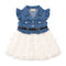 Party Wear Denim Style Frock Blue White Butterfly Design