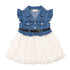 Party Wear Denim Style Frock Blue White Butterfly Design
