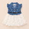 Party Wear Denim Style Frock Blue White Butterfly Design