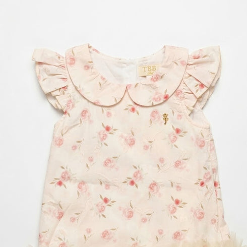 Party Wear Cotton Embroidered Top Pink Roses Design