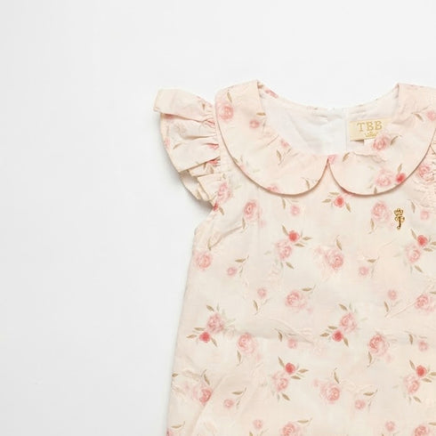 Party Wear Cotton Embroidered Top Pink Roses Design