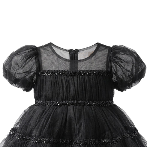 Black Party Wear Frock Tiered Tulle