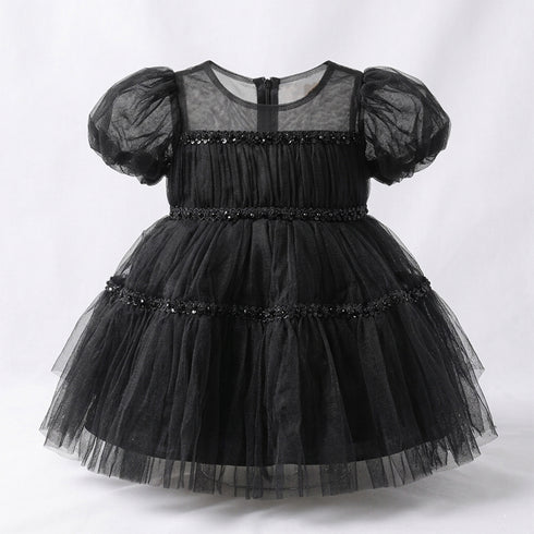 Black Party Wear Frock Tiered Tulle