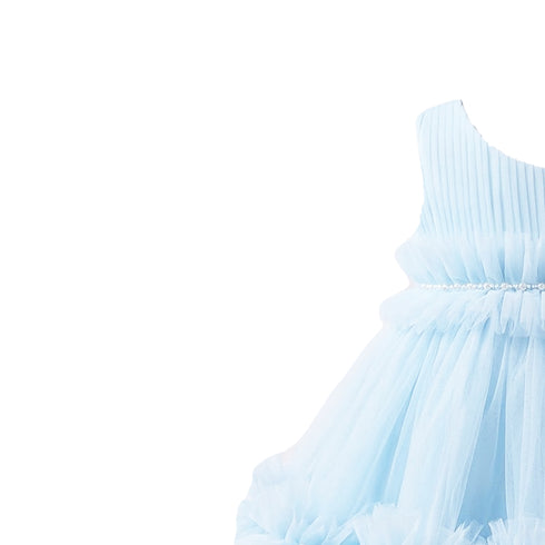 Blue Party Wear Frock One Shoulder Ruffle
