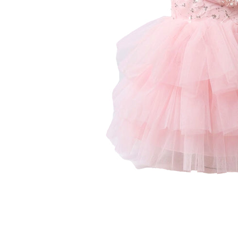 Pink Party Wear Frock Off-Shoulder Tiered Tulle
