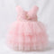 Pink Party Wear Frock Off-Shoulder Tiered Tulle
