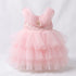 Pink Party Wear Frock Off-Shoulder Tiered Tulle
