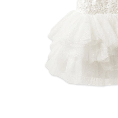 White Party Wear Frock Embellished Tiered Tulle Sequin