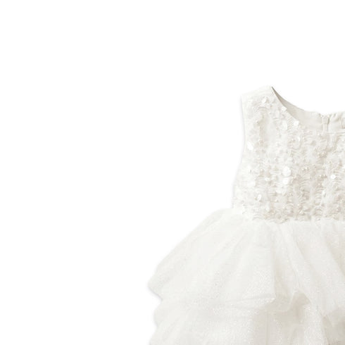 White Party Wear Frock Embellished Tiered Tulle Sequin
