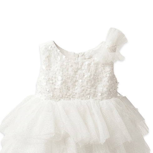 White Party Wear Frock Embellished Tiered Tulle Sequin