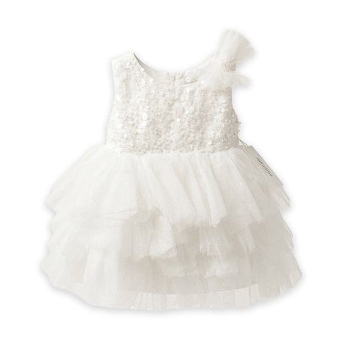 White Party Wear Frock Embellished Tiered Tulle Sequin