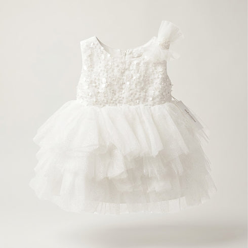 White Party Wear Frock Embellished Tiered Tulle Sequin