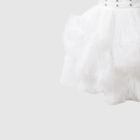 White Party Wear Frock Ruffled Tulle