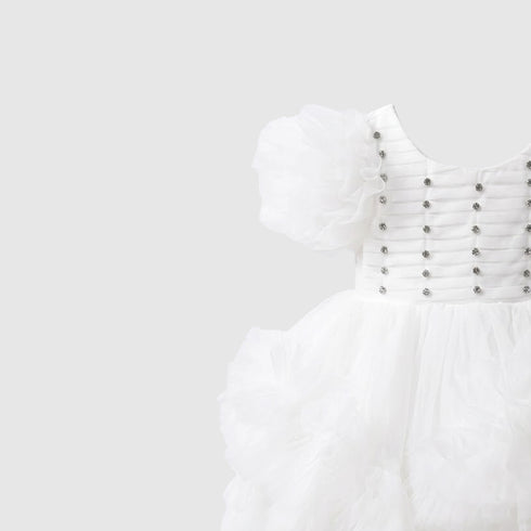 White Party Wear Frock Ruffled Tulle