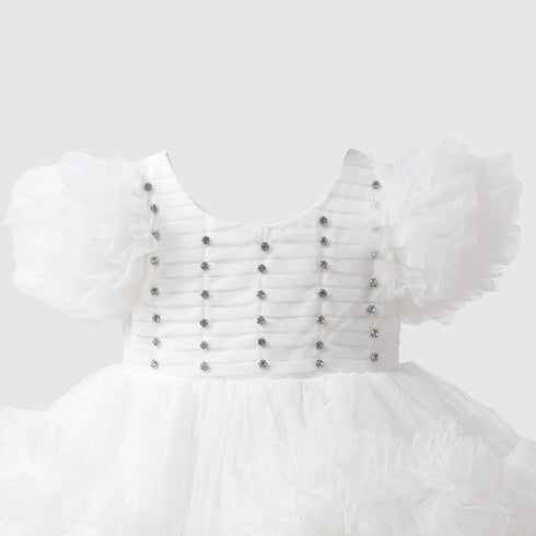 White Party Wear Frock Ruffled Tulle