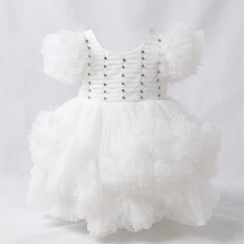 White Party Wear Frock Ruffled Tulle