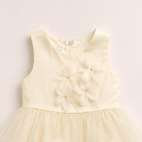 Party Wear Girls Frock Beige Floral Design