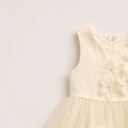 Party Wear Girls Frock Beige Floral Design