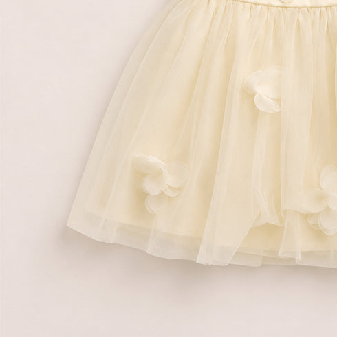 Party Wear Girls Frock Beige Floral Design