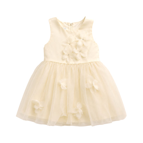 Party Wear Girls Frock Beige Floral Design