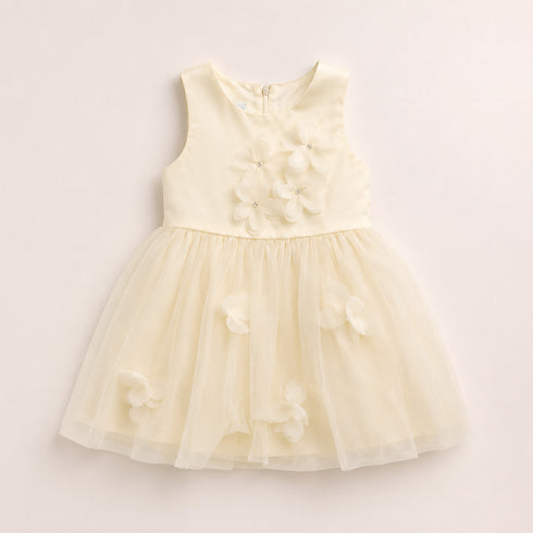 Party Wear Girls Frock Beige Floral Design