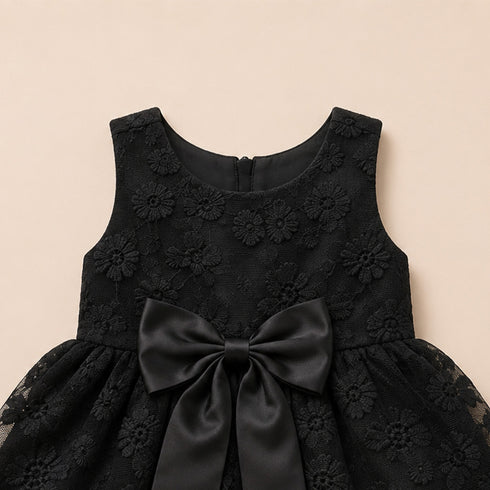 Party Wear Girls Frock Black Embroidered Bowknot