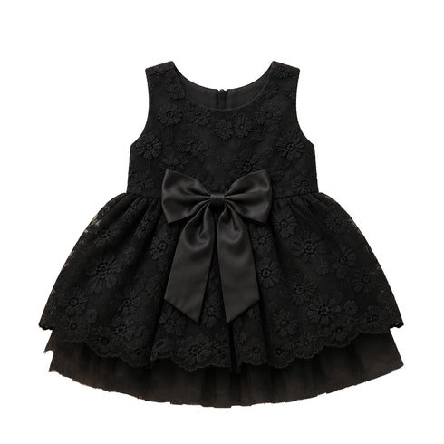Party Wear Girls Frock Black Embroidered Bowknot