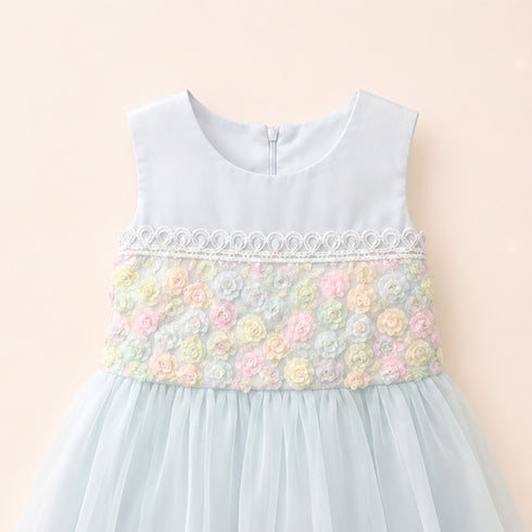 Party Wear Girls Frock Light Blue Floral Embroidered