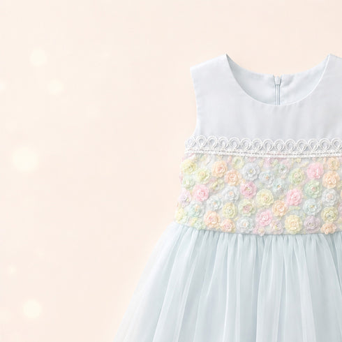 Party Wear Girls Frock Light Blue Floral Embroidered