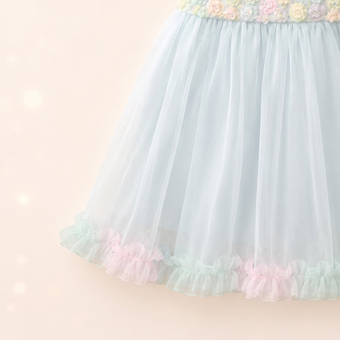 Party Wear Girls Frock Light Blue Floral Embroidered