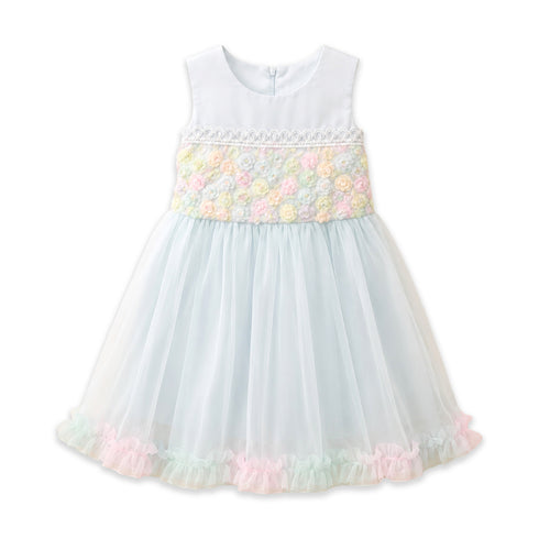 Party Wear Girls Frock Light Blue Floral Embroidered
