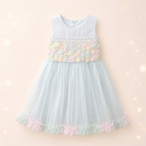 Party Wear Girls Frock Light Blue Floral Embroidered